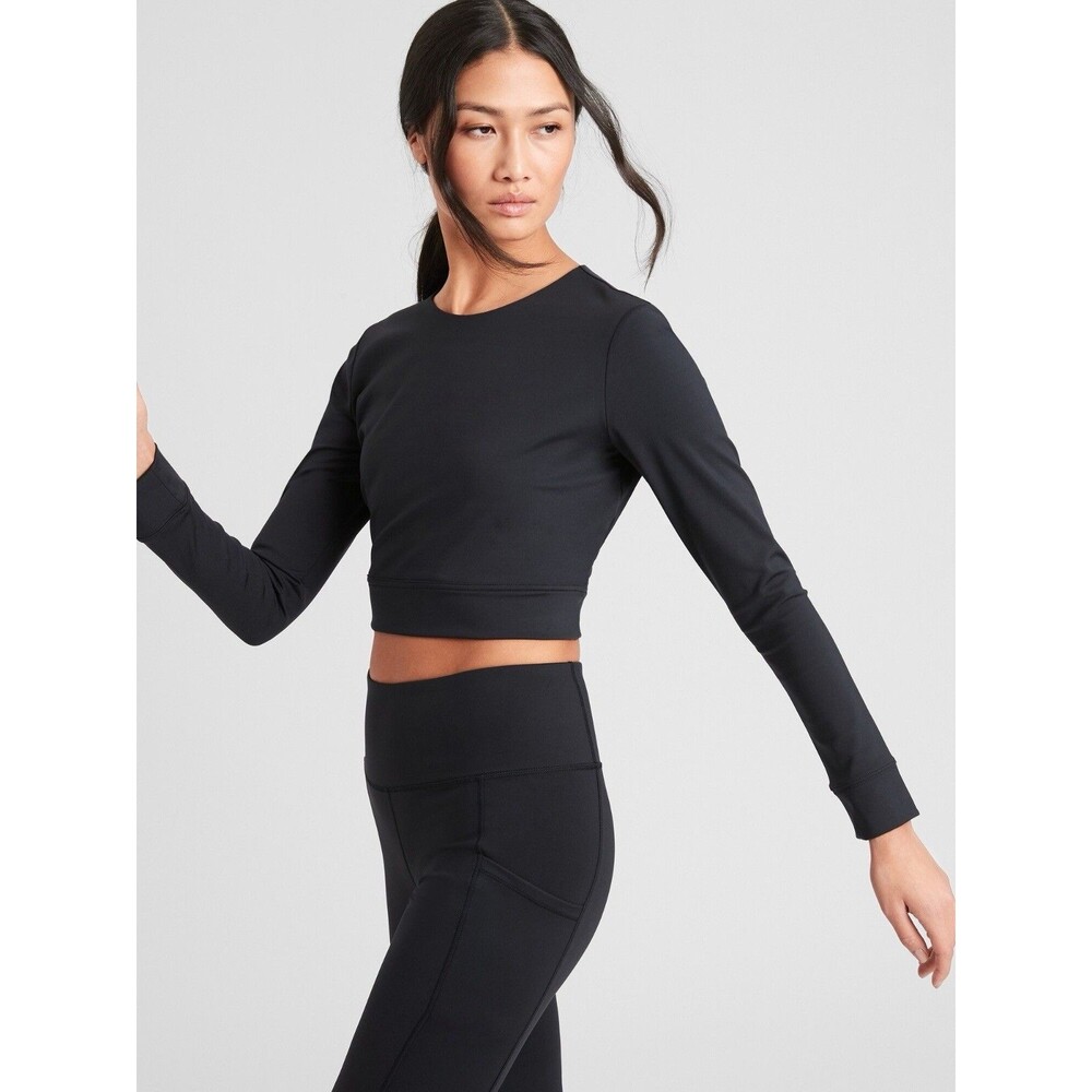 Banana Republic Sculpt Stretch Cropped Long Sleeve Top Black Size S